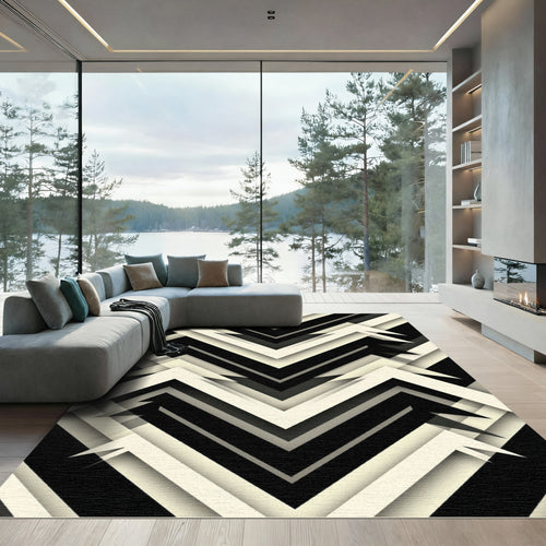 Black White Chevron Layered Rug