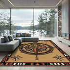 Earthy Bronze Compass Navigation Decor Rug