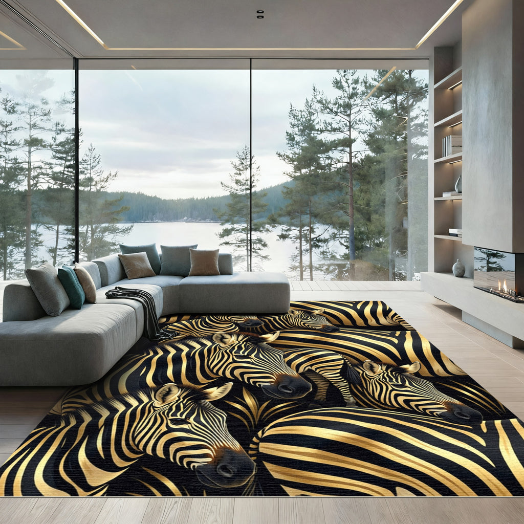Luxurious Black Gold Zebra Herd Rug