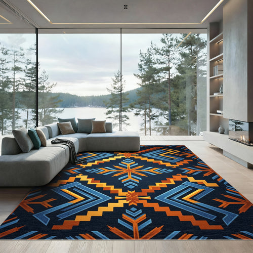 Blue Orange Geometric Arrows Rug