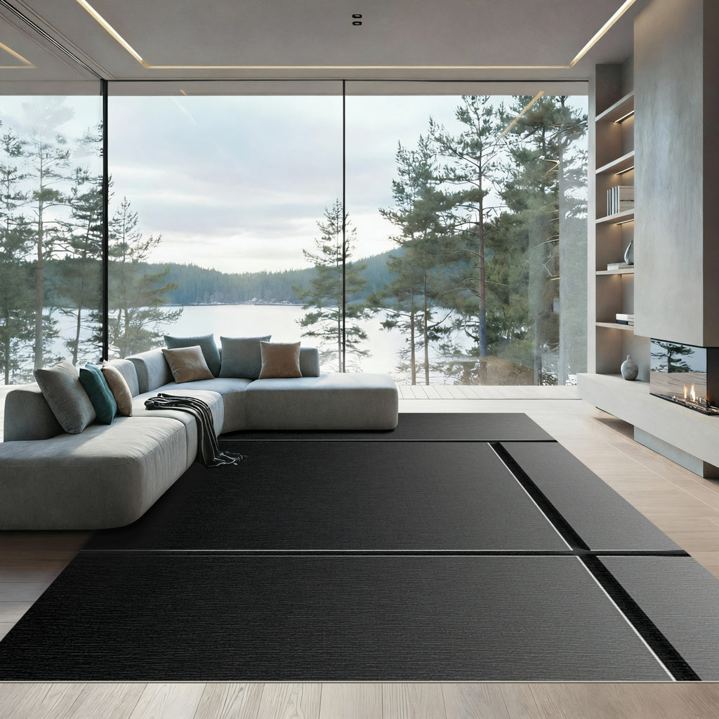 Dark Gray Modern Geometric Panels Rug