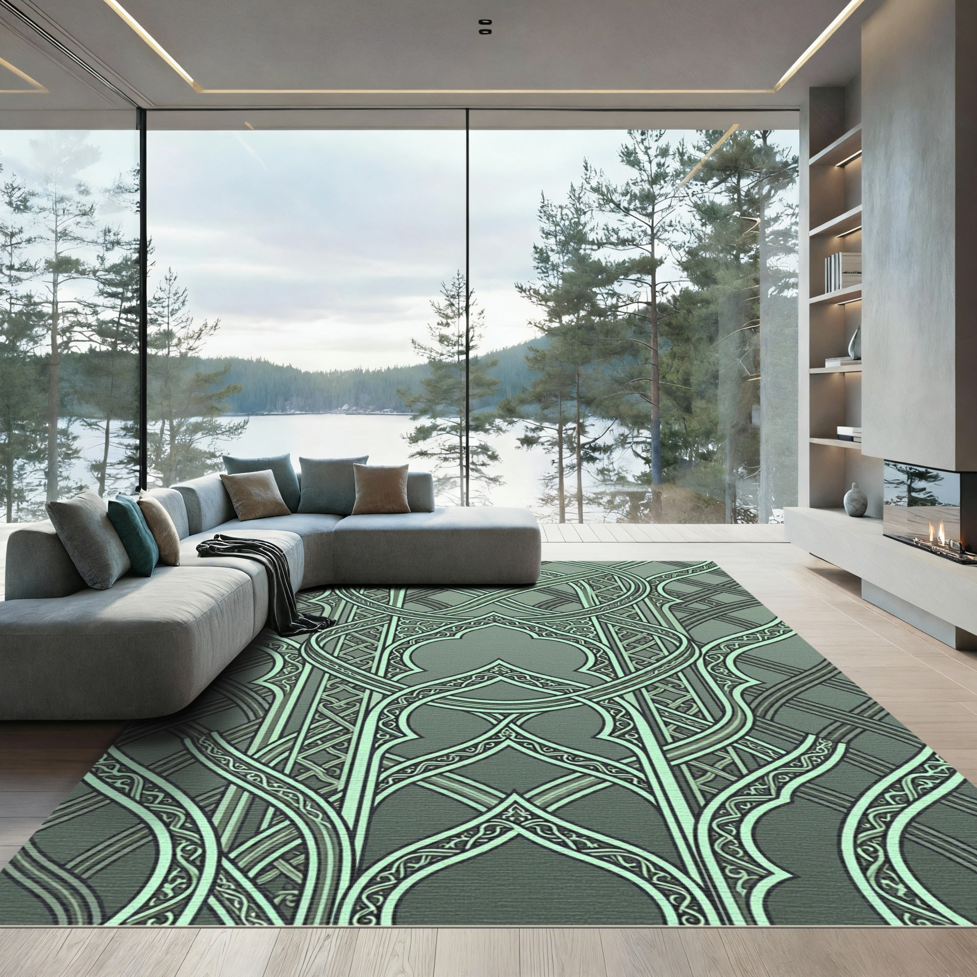 Sage Green Entwined Arch Ornamentation Rug