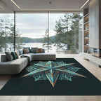Ornate Teal and Gold Star Medallion Rug