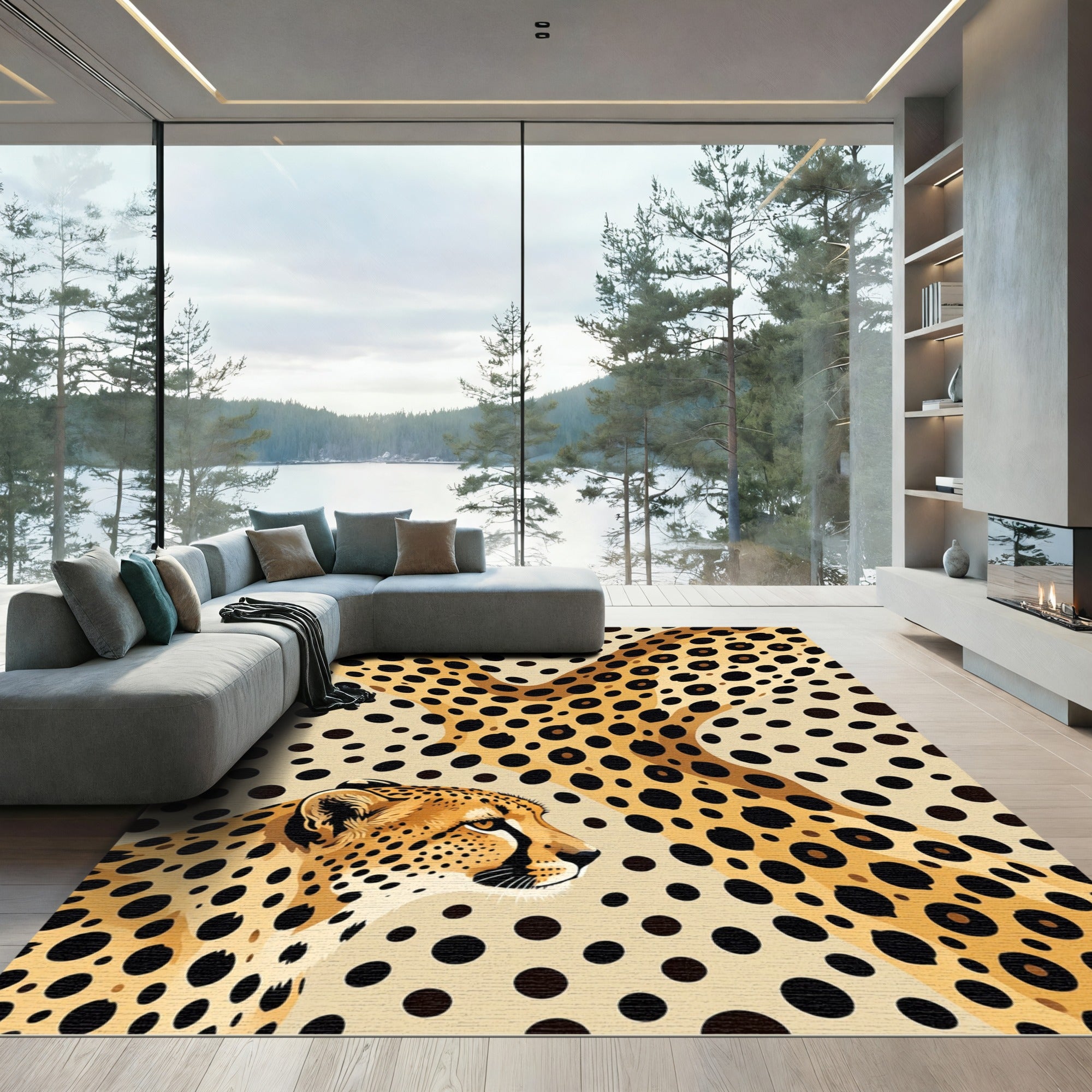 Elegant Golden Cheetah Spotted Animal Rug