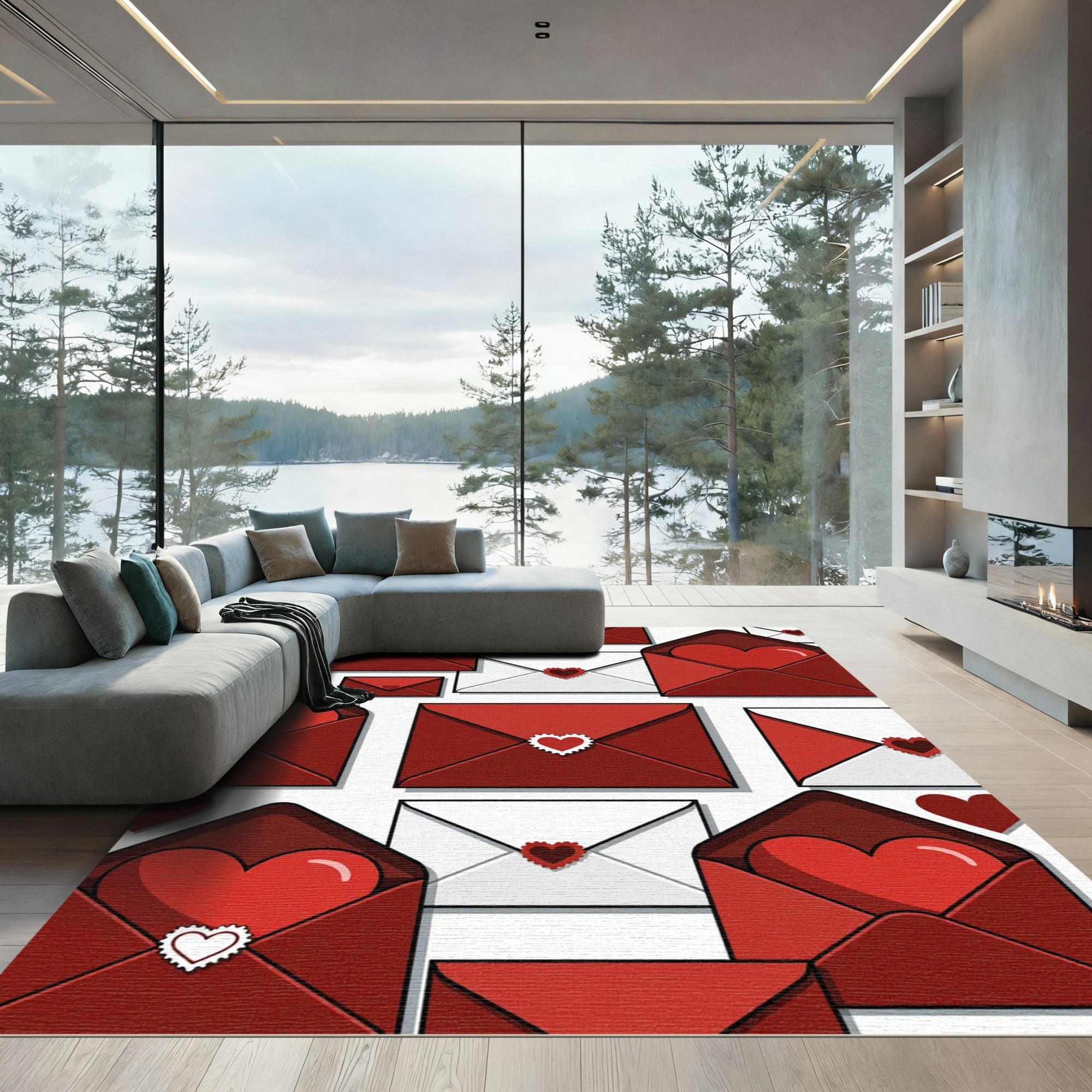 Romantic Crimson Envelope and Heart Hearts Rug