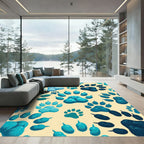 Aqua Blue Paw Prints Fun Pattern Rug