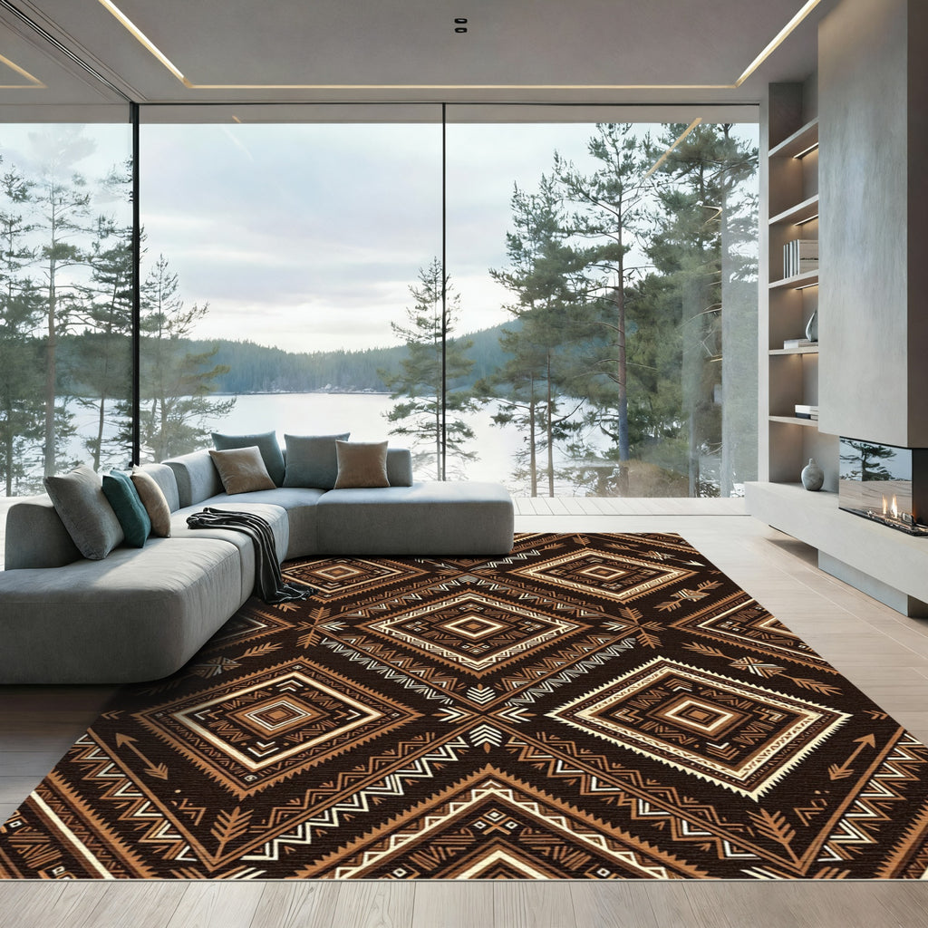 Earthy Diamond Arrows Geometric Composition Rug
