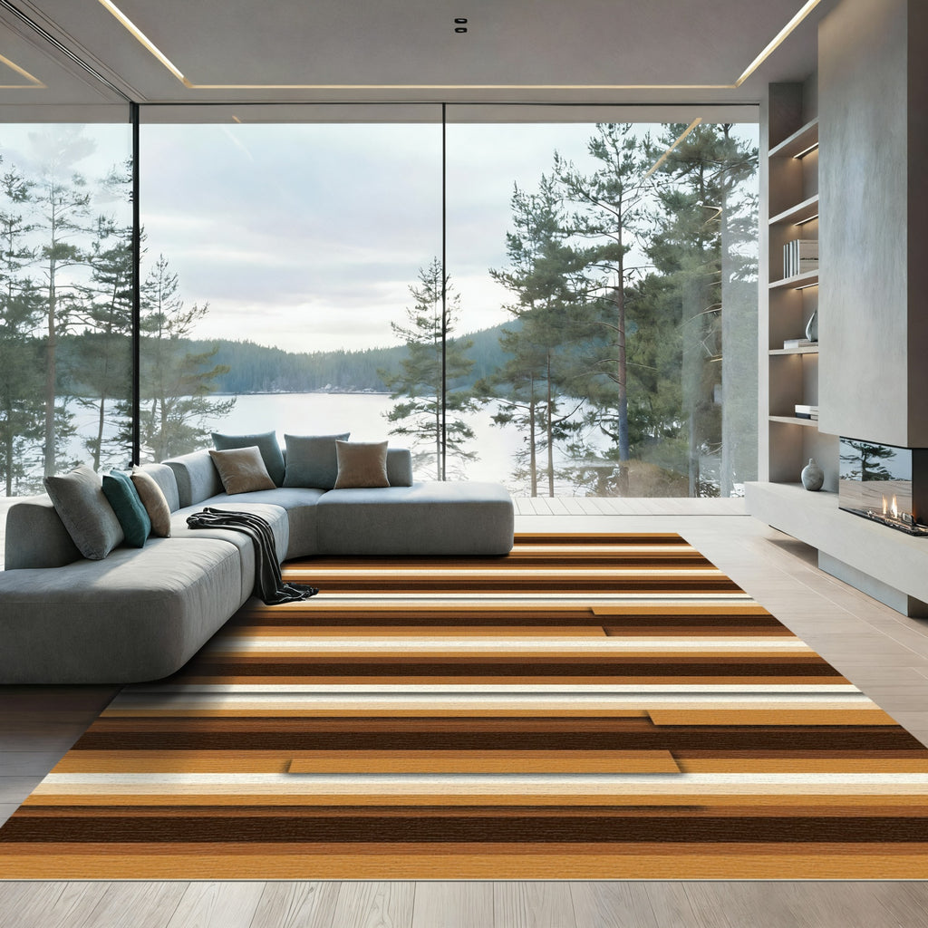 Earthy Tones Striped Layered Look Rug