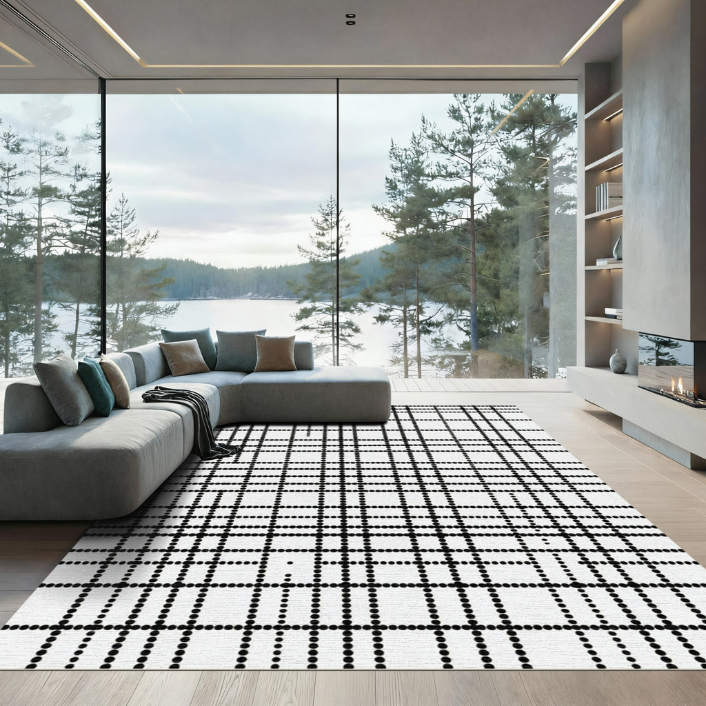 Minimalist Black Dot Grid Rug