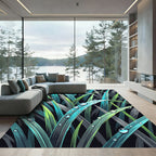 Lush Teal Dewy Grass Blades Rug