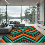 Vibrant Geometric Chevron Aztec Orange Teal Rug