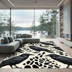Monochrome Raven Bird Ink Blot Art Rug