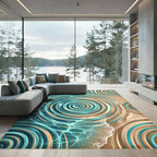 Aqua Teal Earth Tone Round Swirls Rug