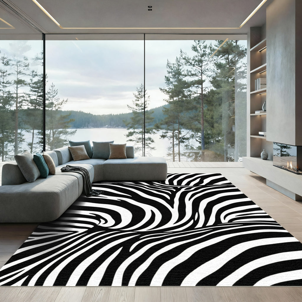 Bold Monochrome Zebra Wave Rug