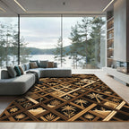 Earthy Brown Camel Desert Geometric Tile Rug