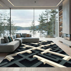 Modern Monochrome Geometric Interlocking Maze Rug