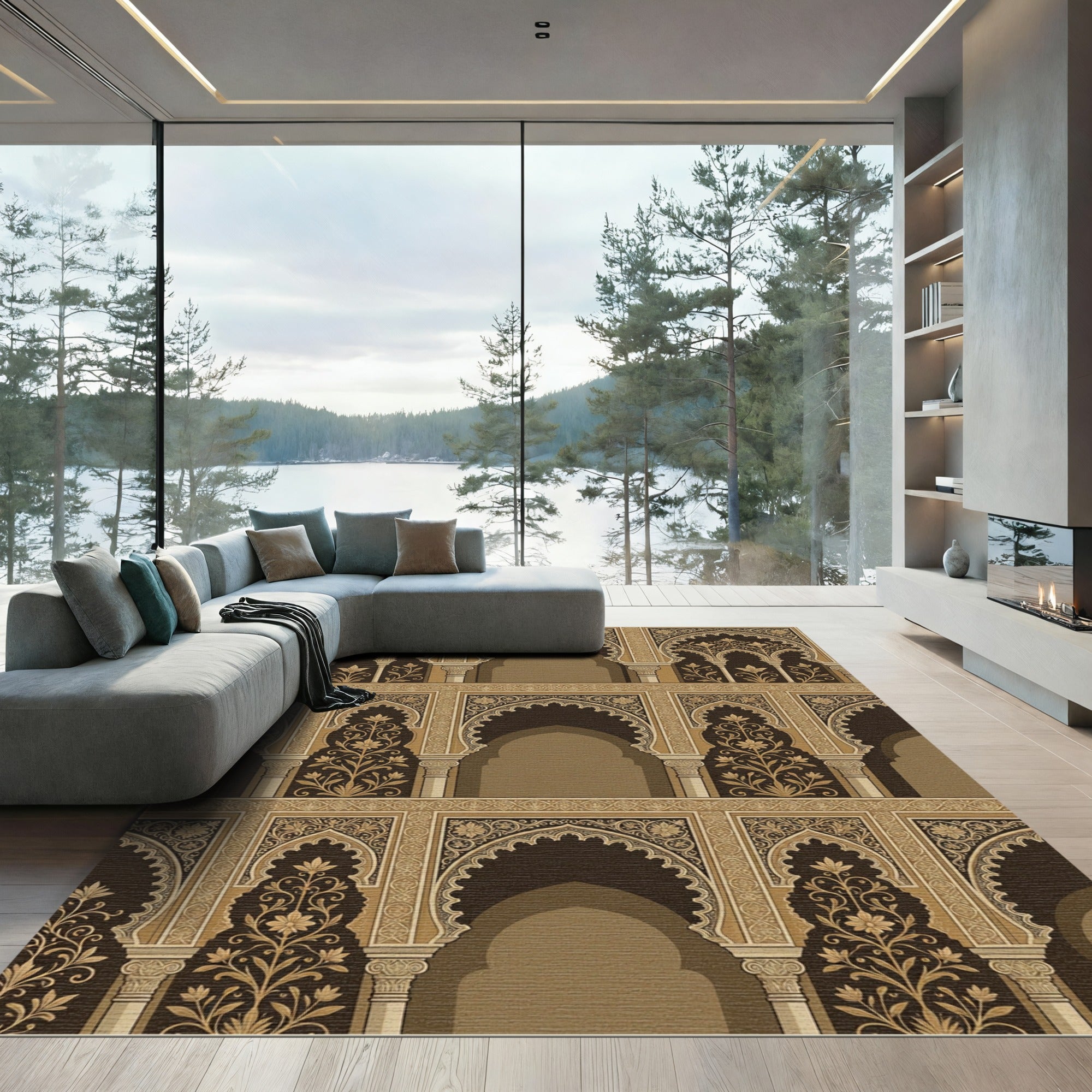 Earthy Tone Arched Floral Court Rug