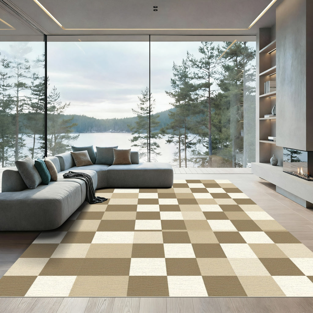 Earthy Tones Checkerboard Square Art Rug
