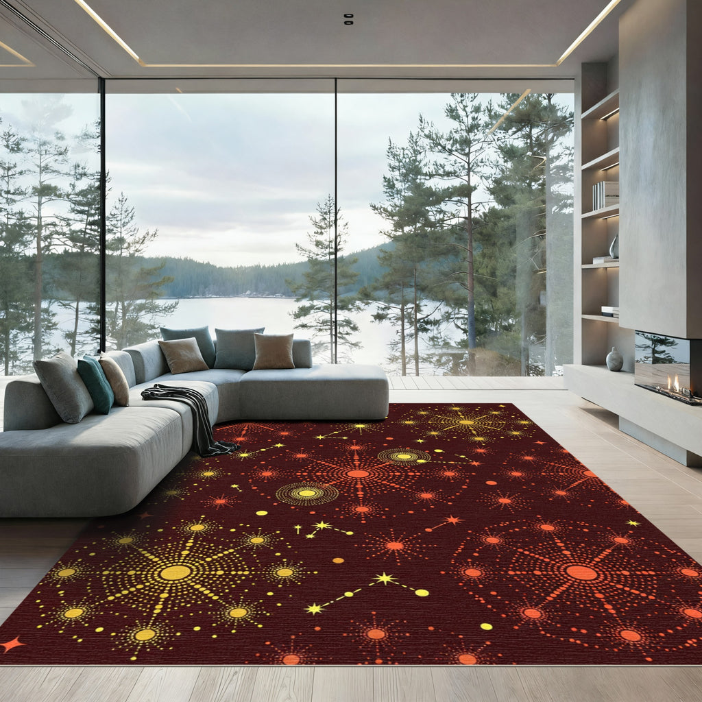 Crimson Celestial Starburst Medallion Rug