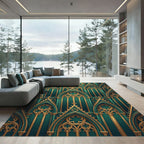 Emerald Gothic Arch Cathedral Gold Filigree Rug
