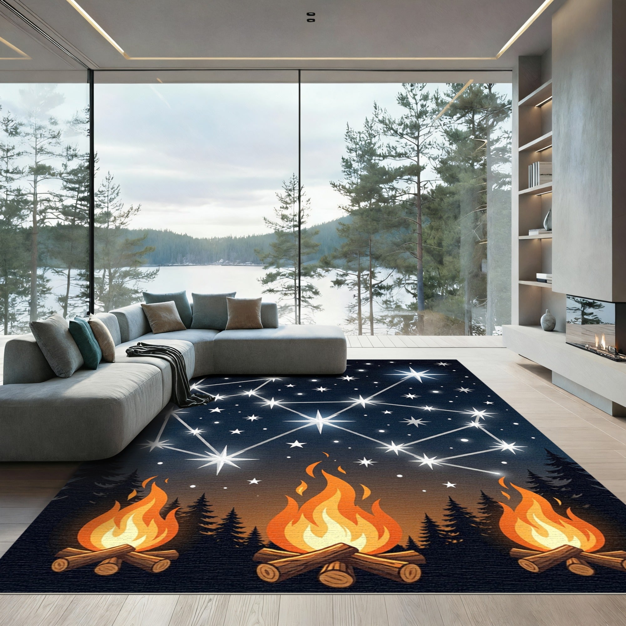 Nocturnal Glowing Constellation Campfire Art Rug
