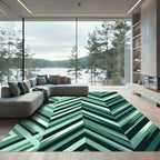 Teal Chevron Stripe Composition Rug