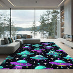 Neon Alien Ufo Starry Cosmic Sky Rug