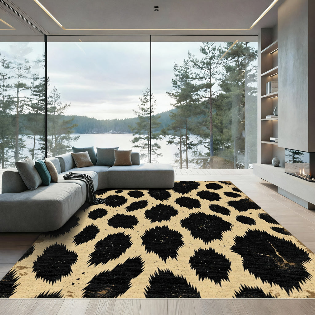 Retro Black Spots Faux Hide Rug