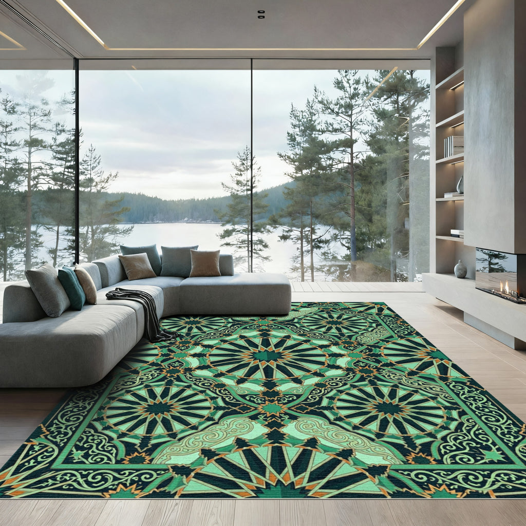 Deep Teal Ornate Geometric Star Rug