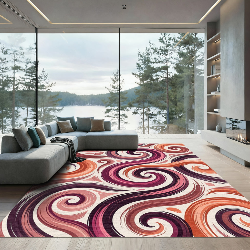 Rich Magenta Swirls Abstract Rug