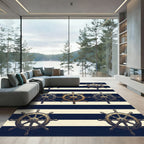 Navy and Cream Nautical Ship Wheel Rug