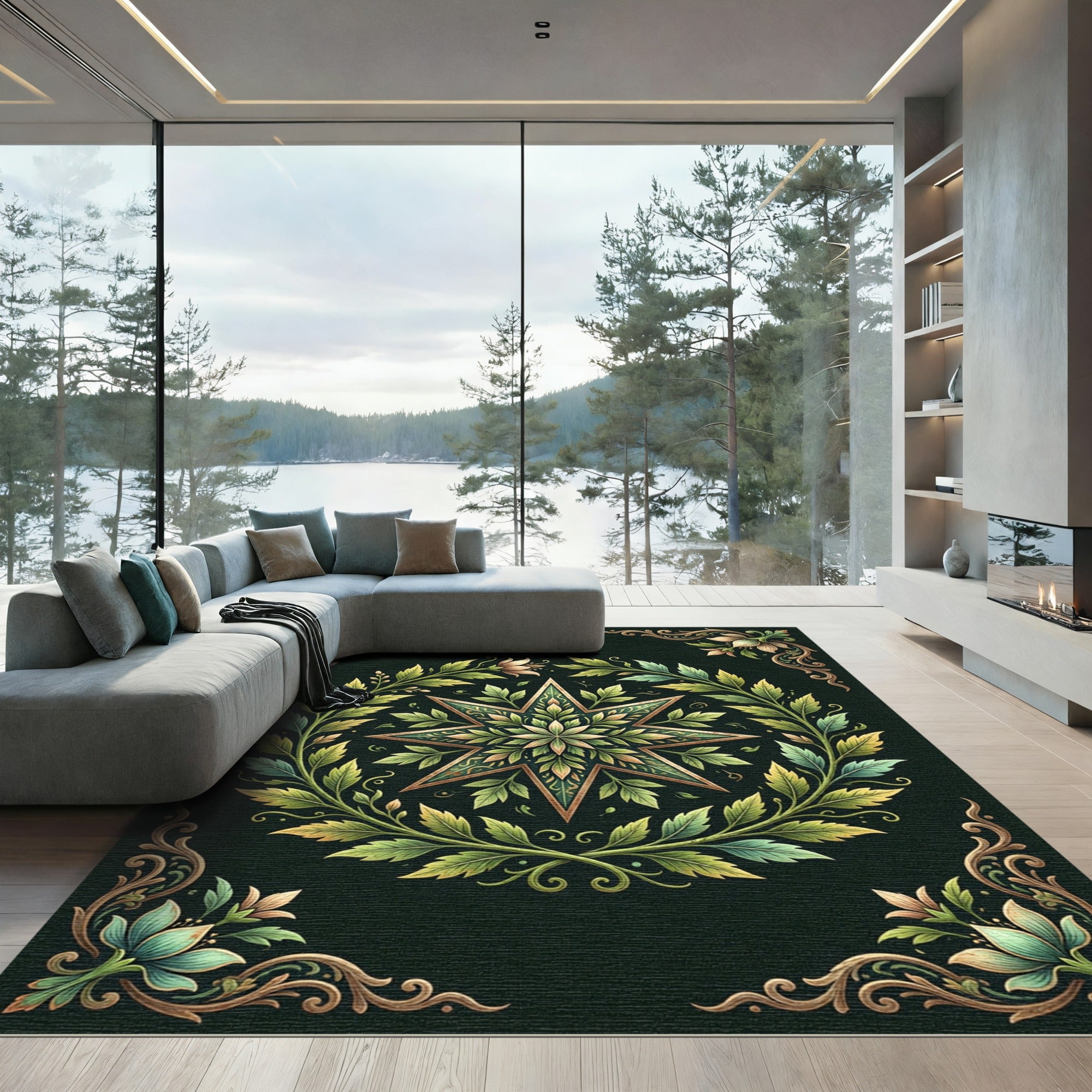 Emerald Star Floral Wreath Rug