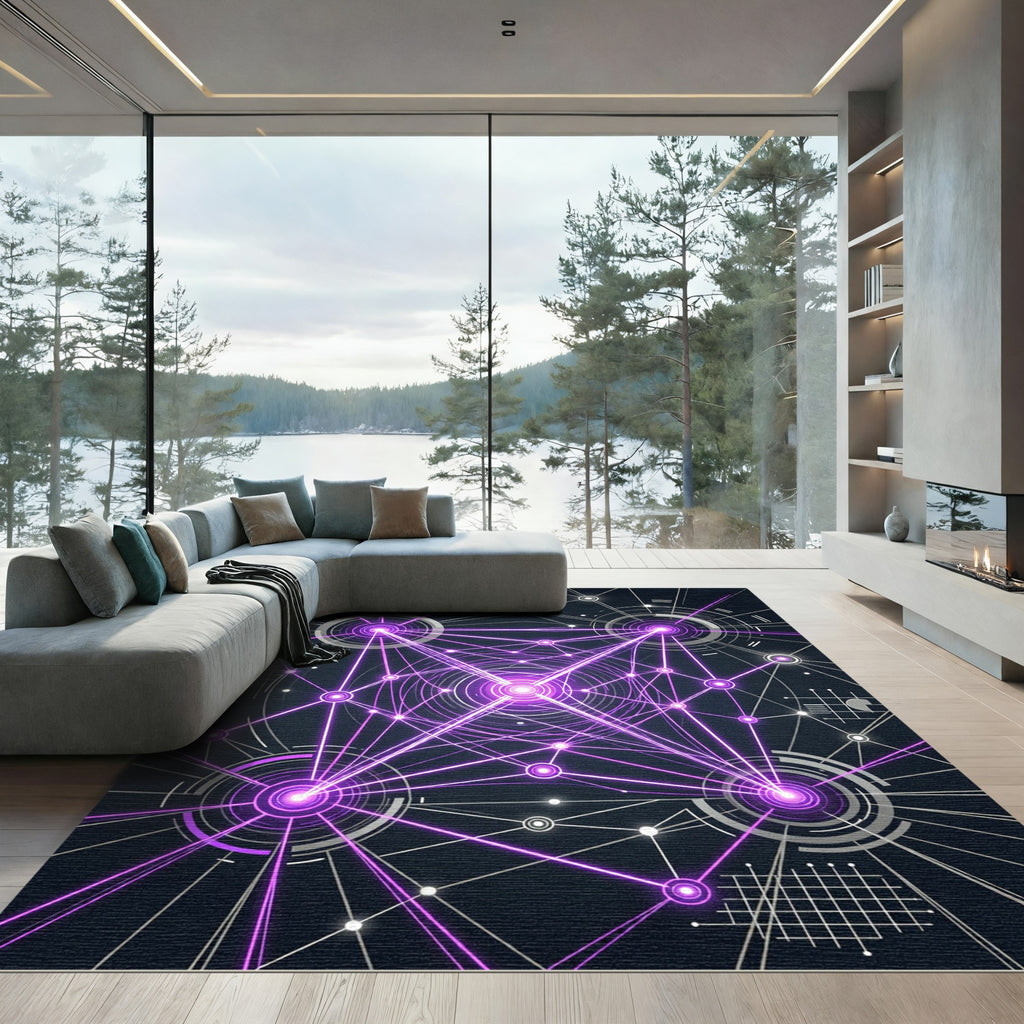 Neon Violet Cybernetic Radiant Grid Rug