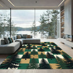 Earthy Forest Pine Checkered Woodland Rug