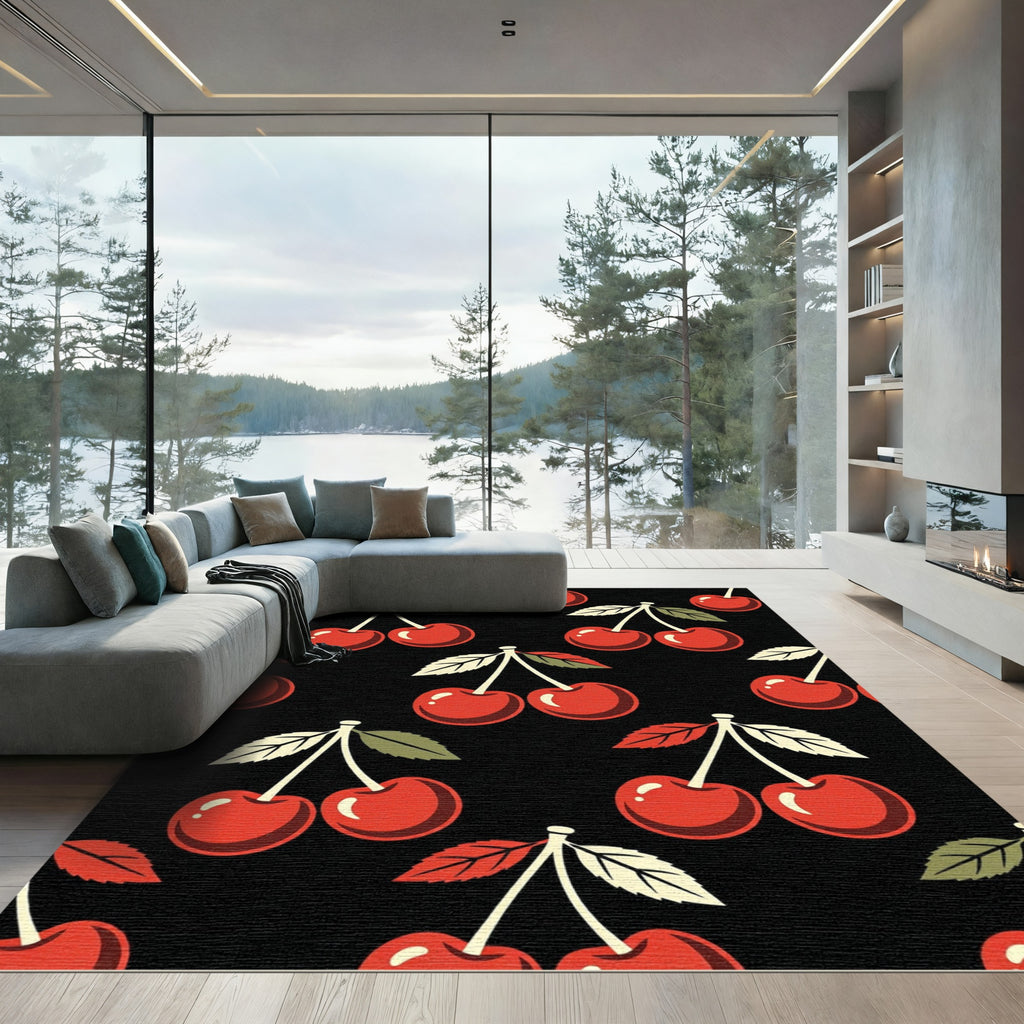 Playful Retro Cherry Fruit Composition Rug