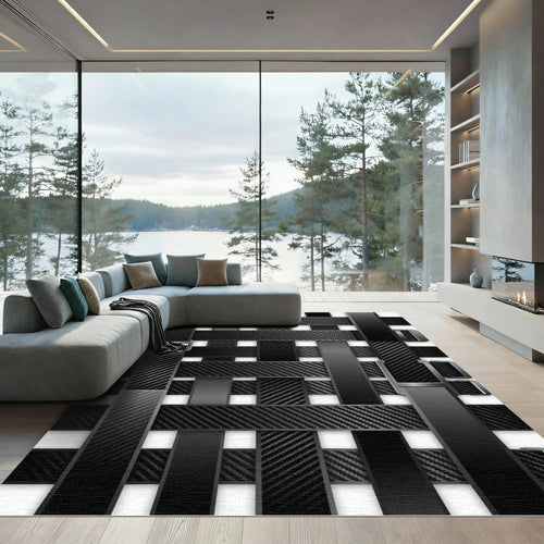 Black Carbon Fiber Weave Straps Rug