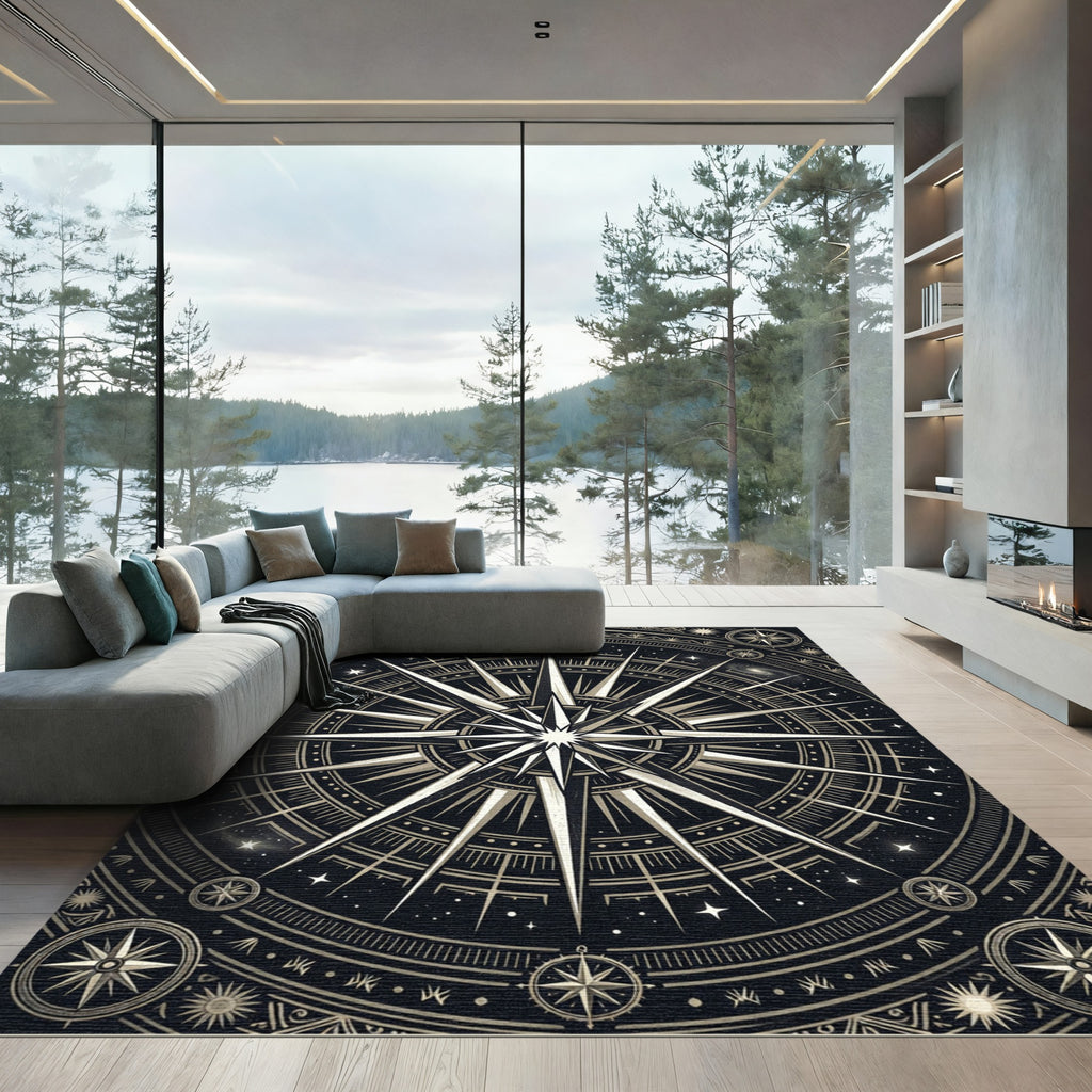 Celestial Gold Astral Compass Mandala Rug