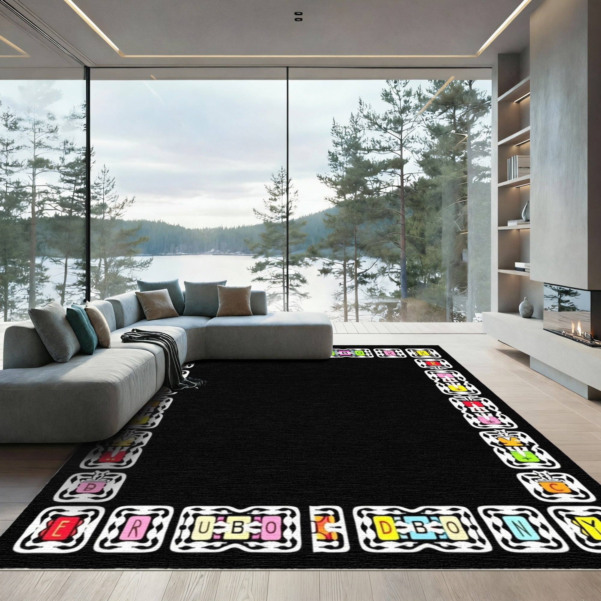 Colorful Alphabet Border Geometric Rug