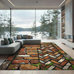 Rustic Earthy Brick Herringbone Composite Rug
