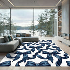 Elegant Navy Blue Satin Bow Garland Rug