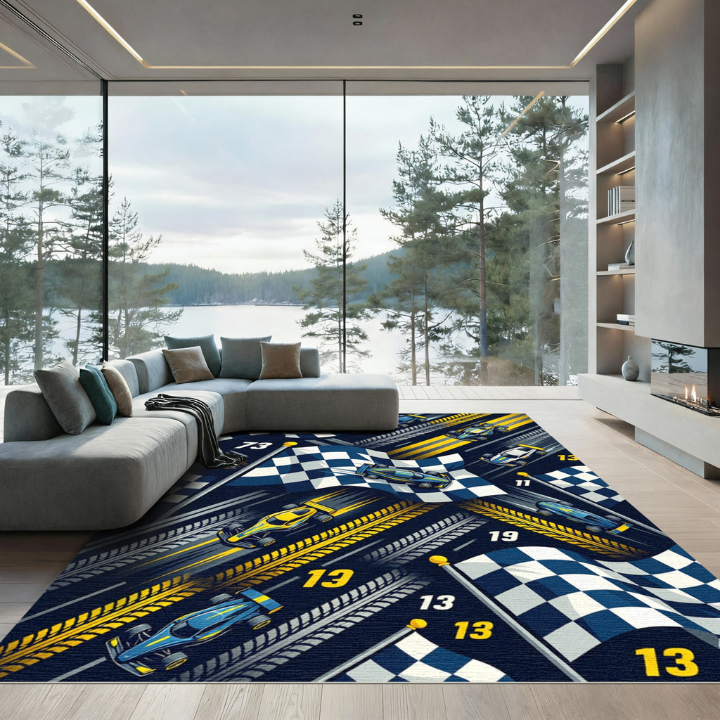Dynamic Race Track Checkered Flag Graphic Rug