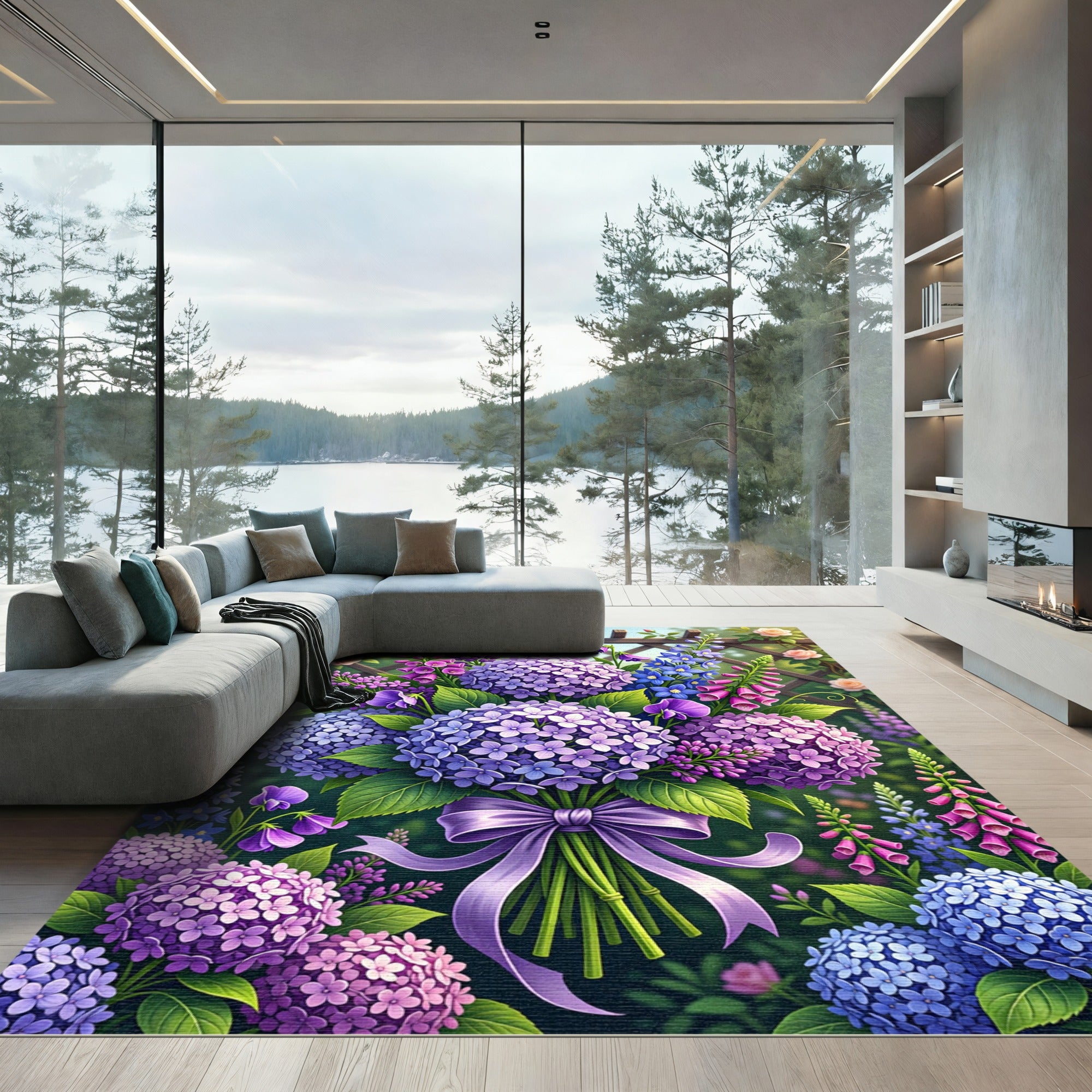 Purple Hydrangea Botanical Garden Bouquet Rug
