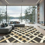 Neutral Interwoven Cream and Taupe Grid Rug