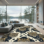 Elegant Cream Leopard Face Ink Blot Rug
