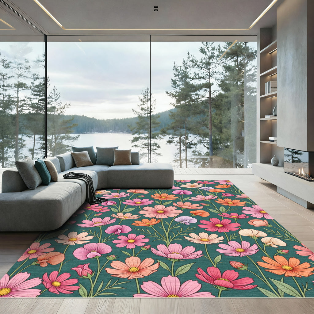 Pink Orange Floral Garden Companions Rug