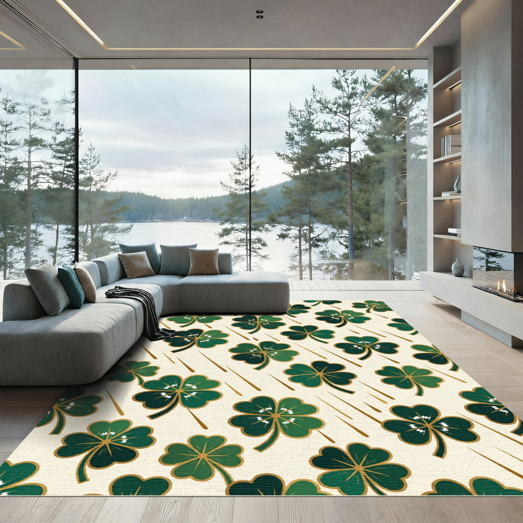 Emerald Shamrock Botanical Clover Field Rug