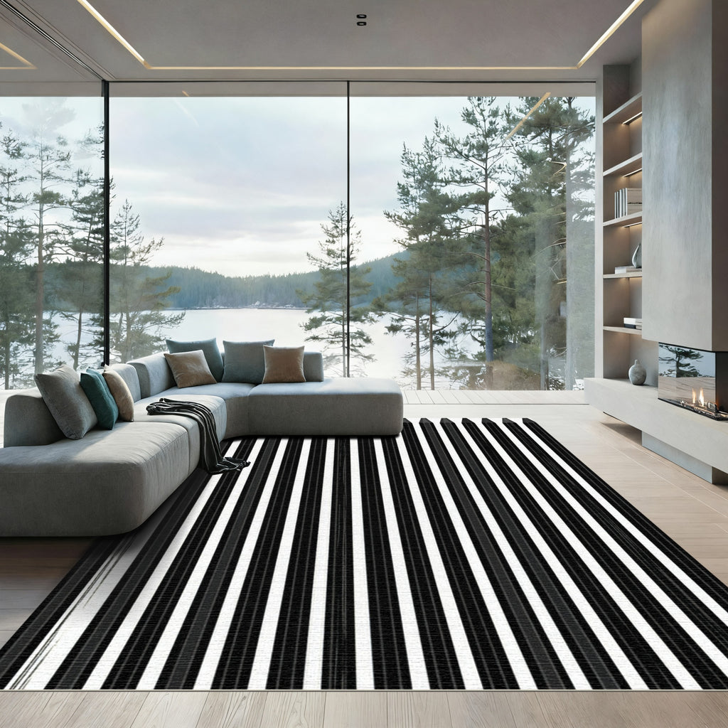 Minimalist Monochrome Vertical Striped Art Rug