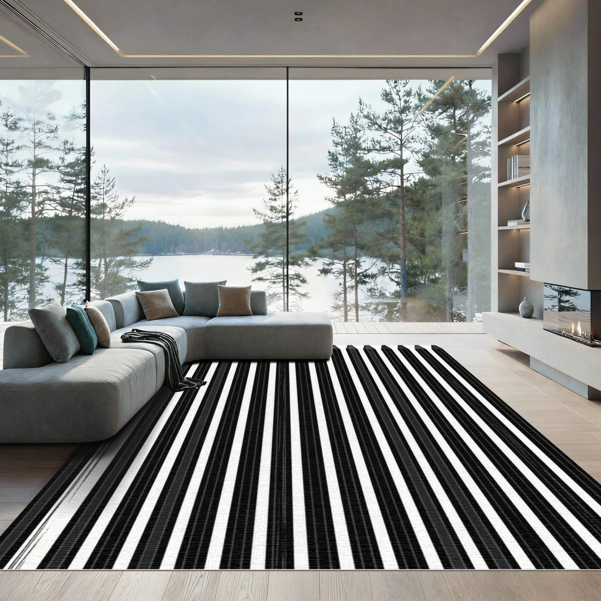 Minimalist Monochrome Vertical Striped Art Rug