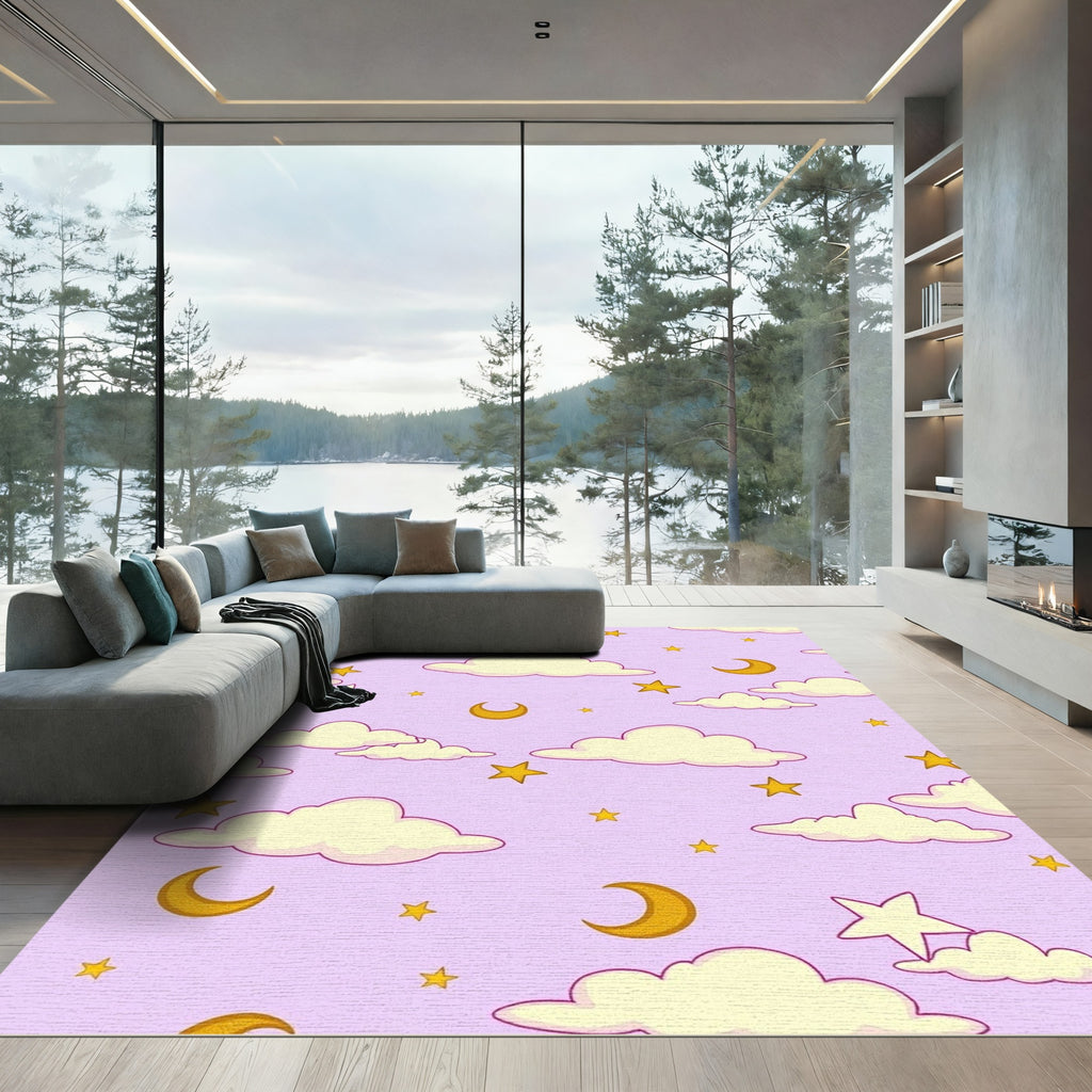 Lavender Sky Clouds Moons Stars Pattern Rug
