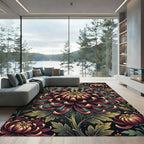 Dark Crimson Chrysanthemum Floral Botanical Art Rug